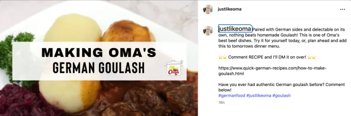 Instagram post with Grocers List keyword "Recipe" in the post