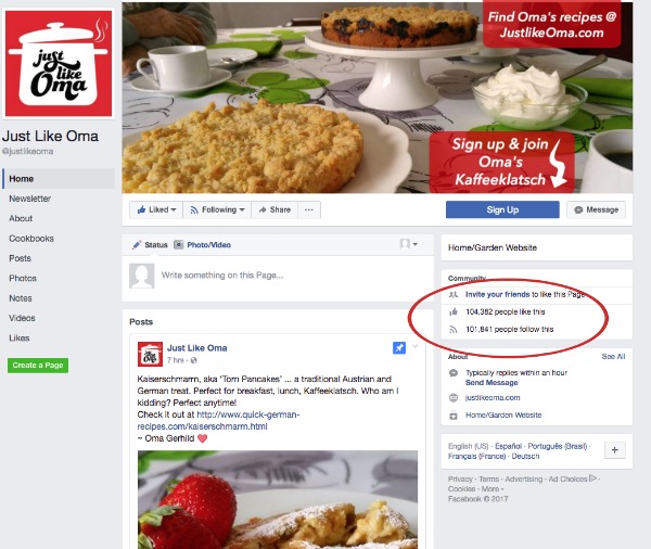 Facebook results for Just like Oma website